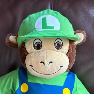 Build A Bear - monkey With Luigi Overalls and hat